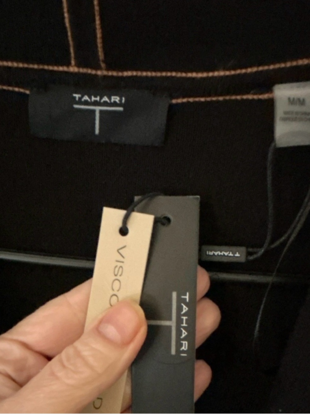 Tahari Black Coat with Camel Stitching Detail - Picture 4 of 4